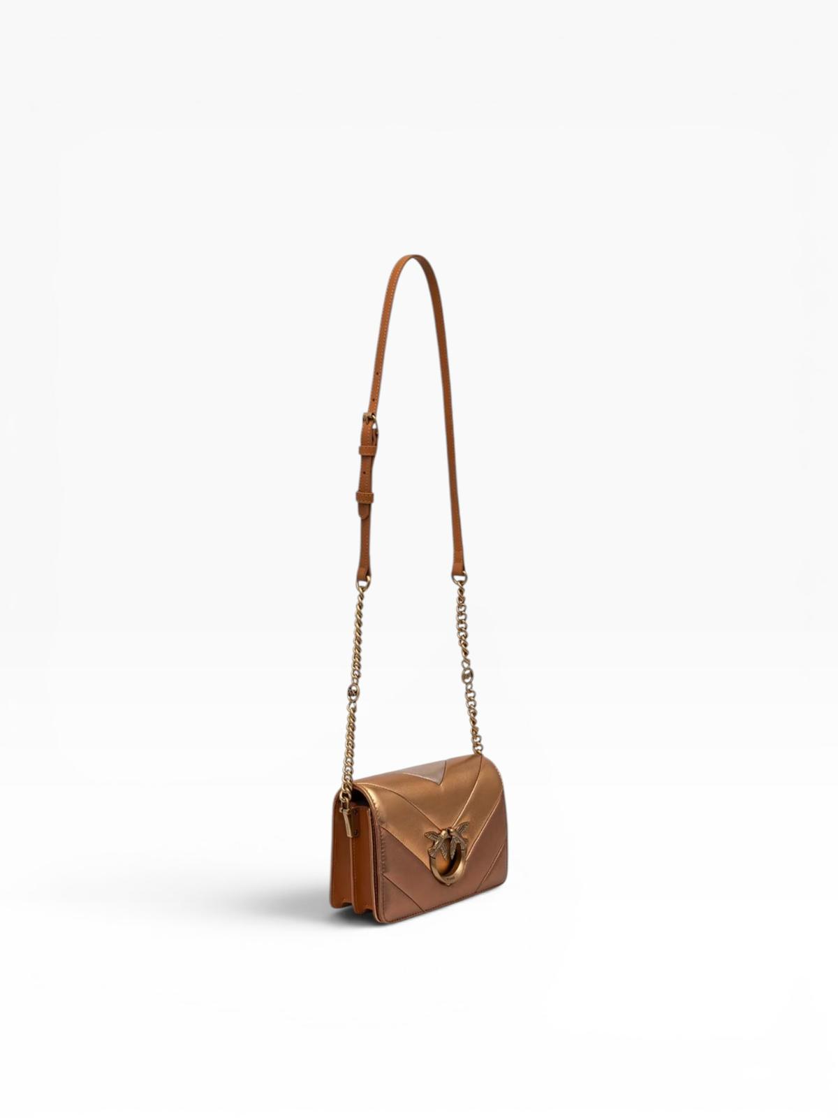 BORSA DONNA “PINKO ” LOVE CLICK MINI BIG CHEVRON INTARSI B31Q NAPPA ZUCCA ANTIQUE GOLD