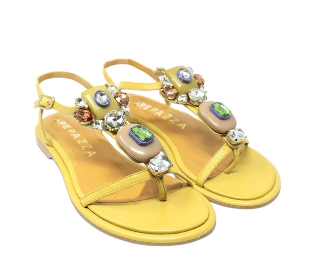 SANDALI DONNA “APEPAZZA ” FEDORA PRIMAVERA ESTATE 2025 PELLE GIALLO