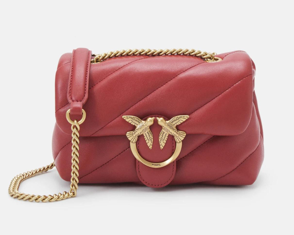 BORSA DONNA “PINKO ” LOVE PUFF MINI CL SHEEP  NAPPA TARAPUNTATA OCRA ROSSO