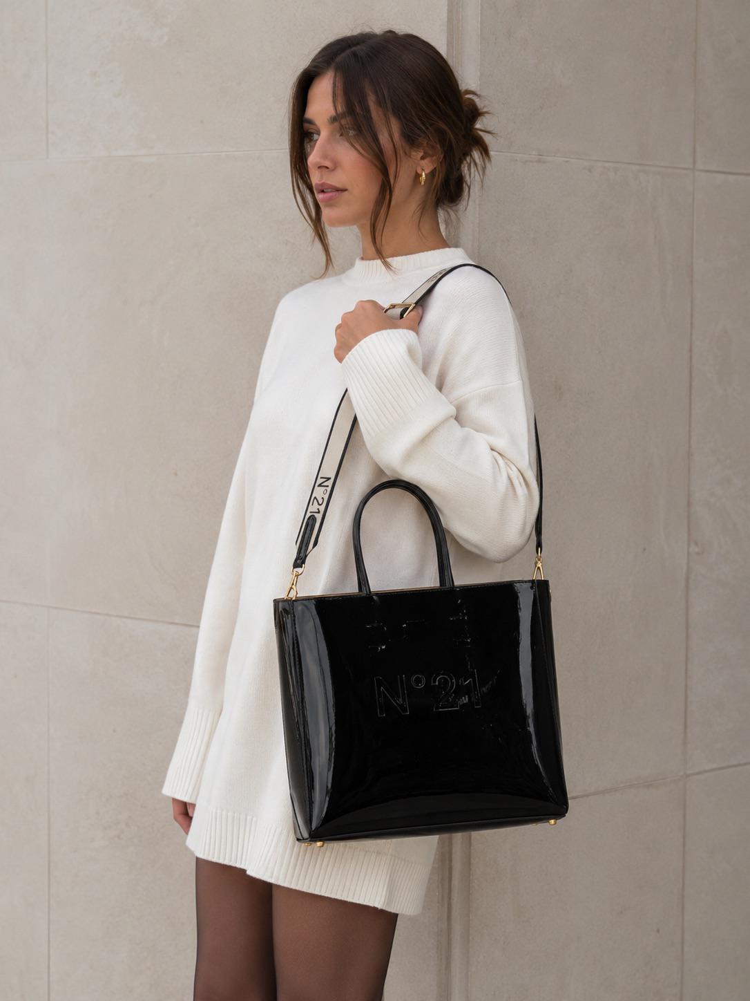 Borsa Donna "N°21" TOTE SHOPPER GRANDE PELLE VERNICE NERO