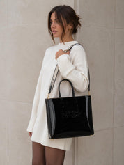 Borsa Donna "N°21" TOTE SHOPPER GRANDE PELLE VERNICE NERO