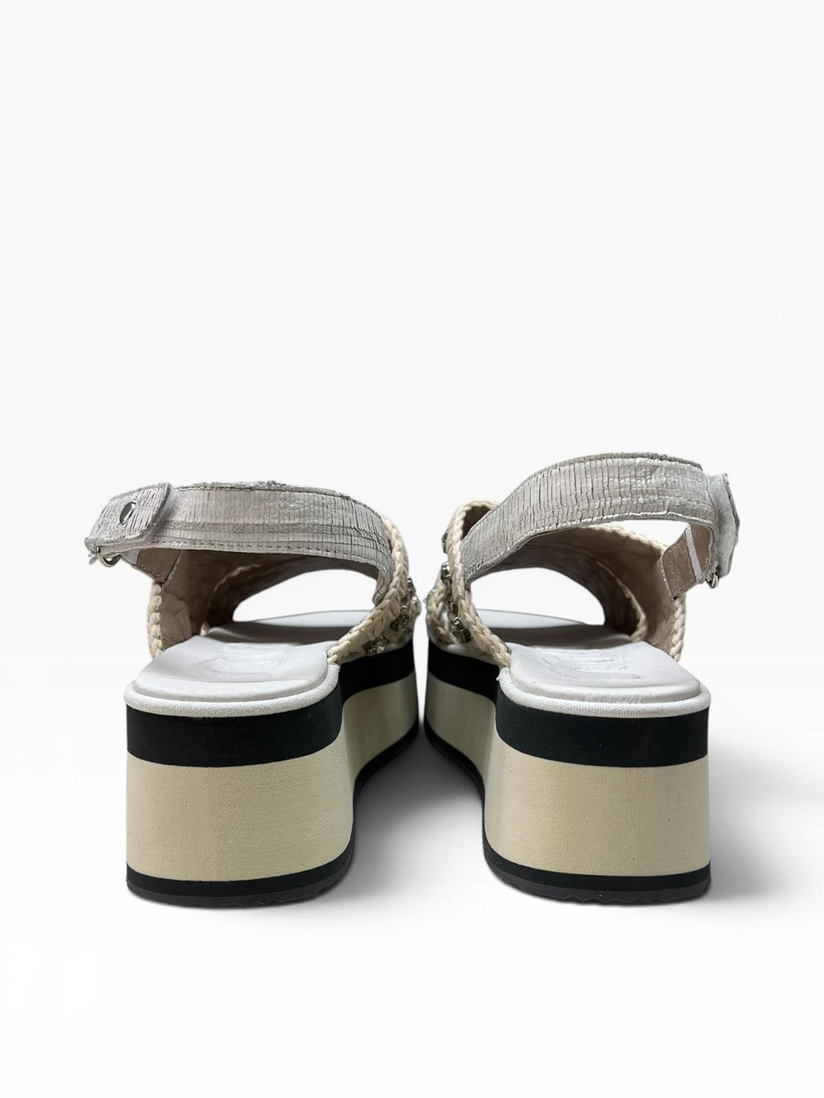 Sandali Platform Donna "MOU" MU.FLASANCRY CUTWHI Pietre Pelle Bianco