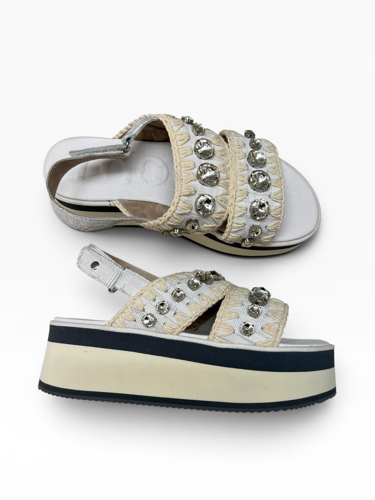 Sandali Platform Donna "MOU" MU.FLASANCRY CUTWHI Pietre Pelle Bianco