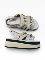 Sandali Platform Donna "MOU" MU.FLASANCRY CUTWHI Pietre Pelle Bianco