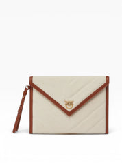 BORSA POCHETTE DONNA “PINKO ” FLAT PURSE HANDLE CANVAS CHEVRON CL1Q BEIGE/MARRONE