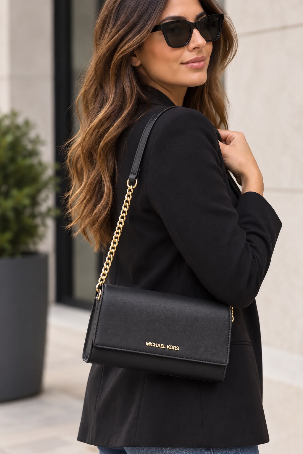 Borsa Donna “MICHAEL KORS” JET SET TRAVEL 35F5GTVC8L MD FLAP CLUTCH LEATHER NERO