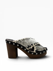 Sandali Tacco Plateau   Donna "MOU" MU.SW181000G Wood Criss Pailettes Nero/Bianco
