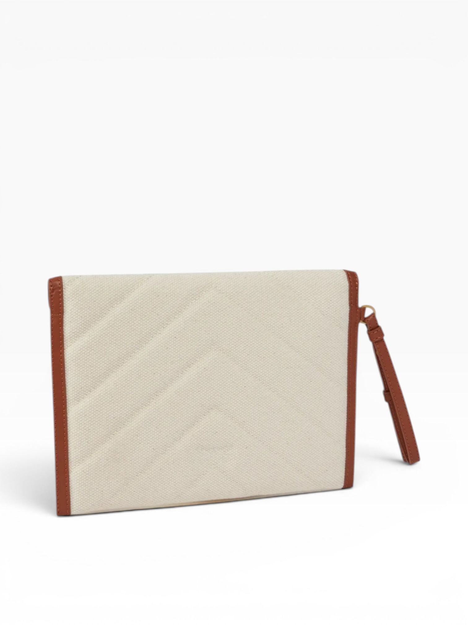 BORSA POCHETTE DONNA “PINKO ” FLAT PURSE HANDLE CANVAS CHEVRON CL1Q BEIGE/MARRONE