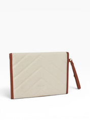 BORSA POCHETTE DONNA “PINKO ” FLAT PURSE HANDLE CANVAS CHEVRON CL1Q BEIGE/MARRONE