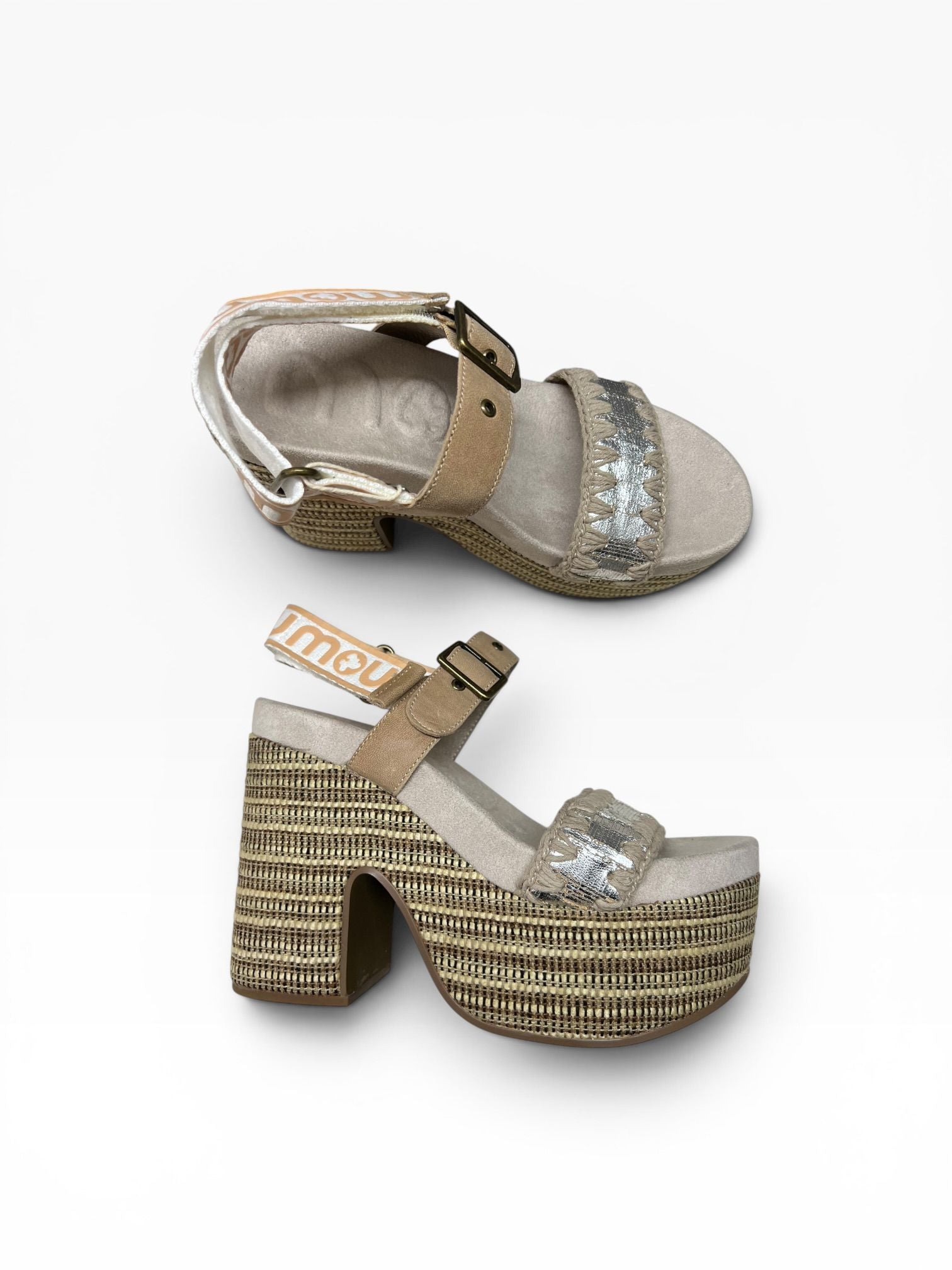 Sandali Tacco Plateau Donna "MOU" MU.SW281002C HIGH HEEL CUTSIL Beige/Argento