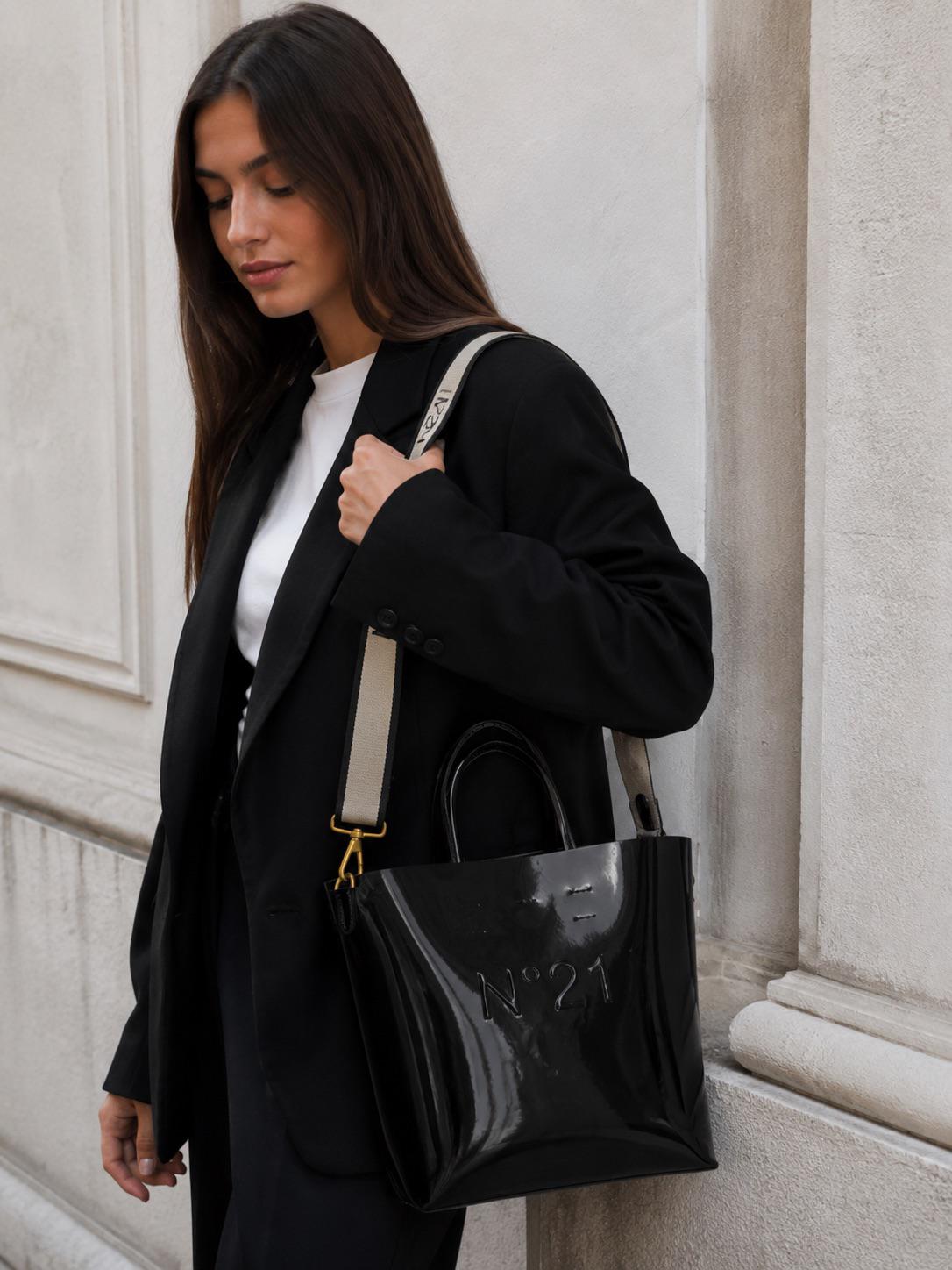Borsa Donna "N°21" TOTE VERTICALE PELLE VERNICE NERO