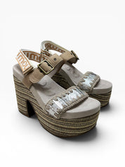 Sandali Tacco Plateau Donna "MOU" MU.SW281002C HIGH HEEL CUTSIL Beige/Argento