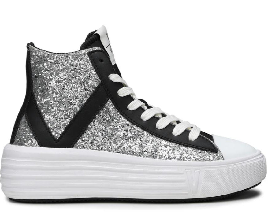 Sneakers Donna “VIRTUS PALESTRE” Venus Glitter/Leather Argento/Nero