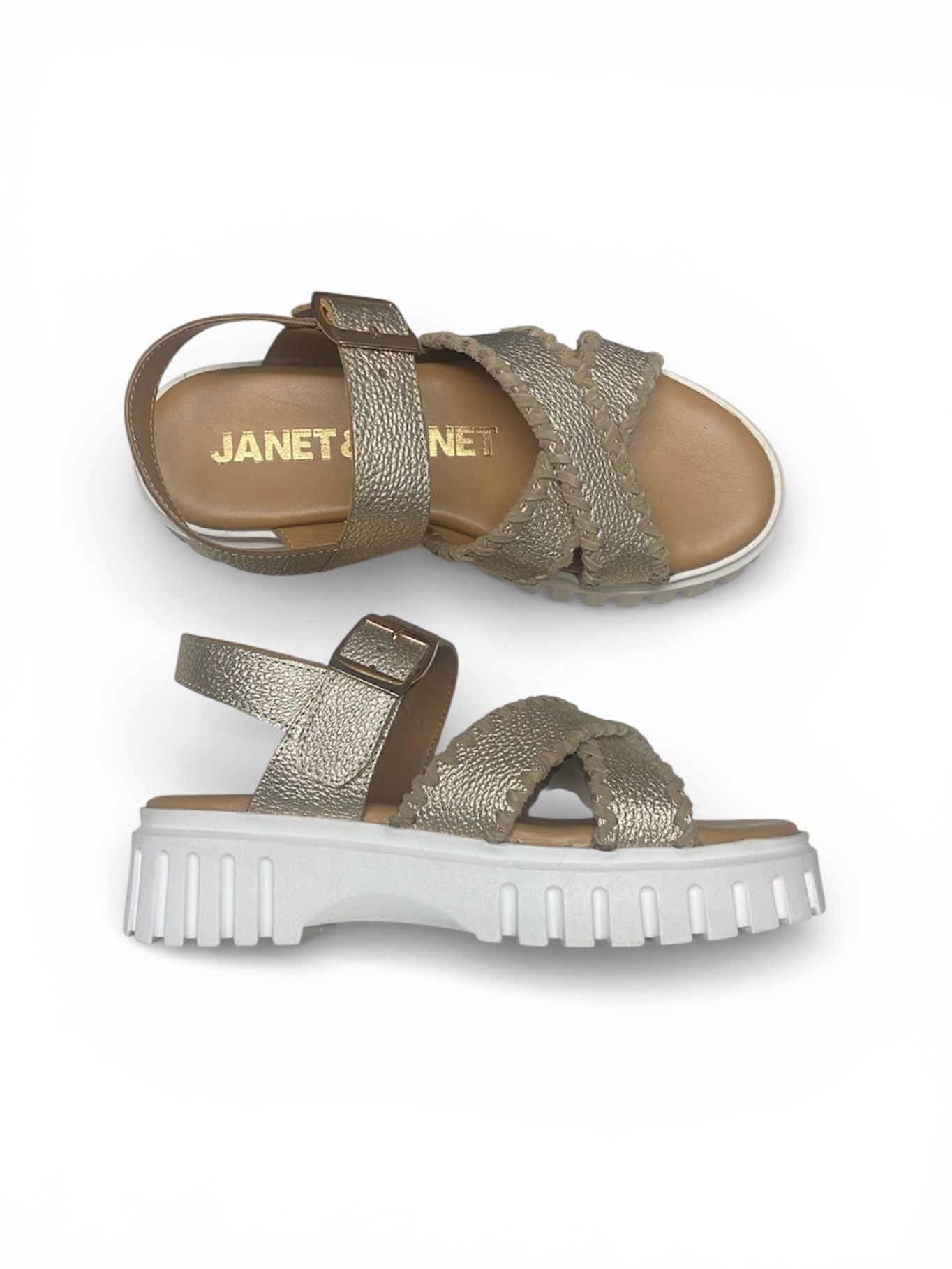 Sandali Donna "JANET & JANET" J-133 JEANNE Vera Pelle Platino