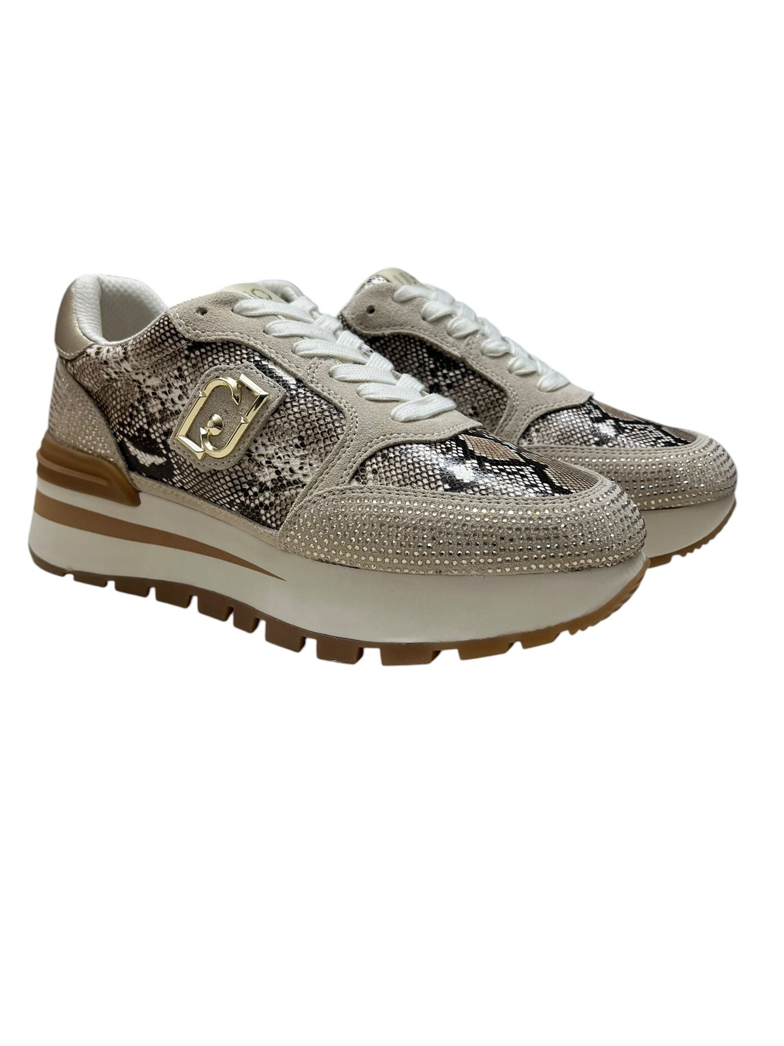 SNEAKERS DONNA “LIU JO” AMAZING 25 S3815 SUEDE/STRASS/PYTHON BEIGE/ORO