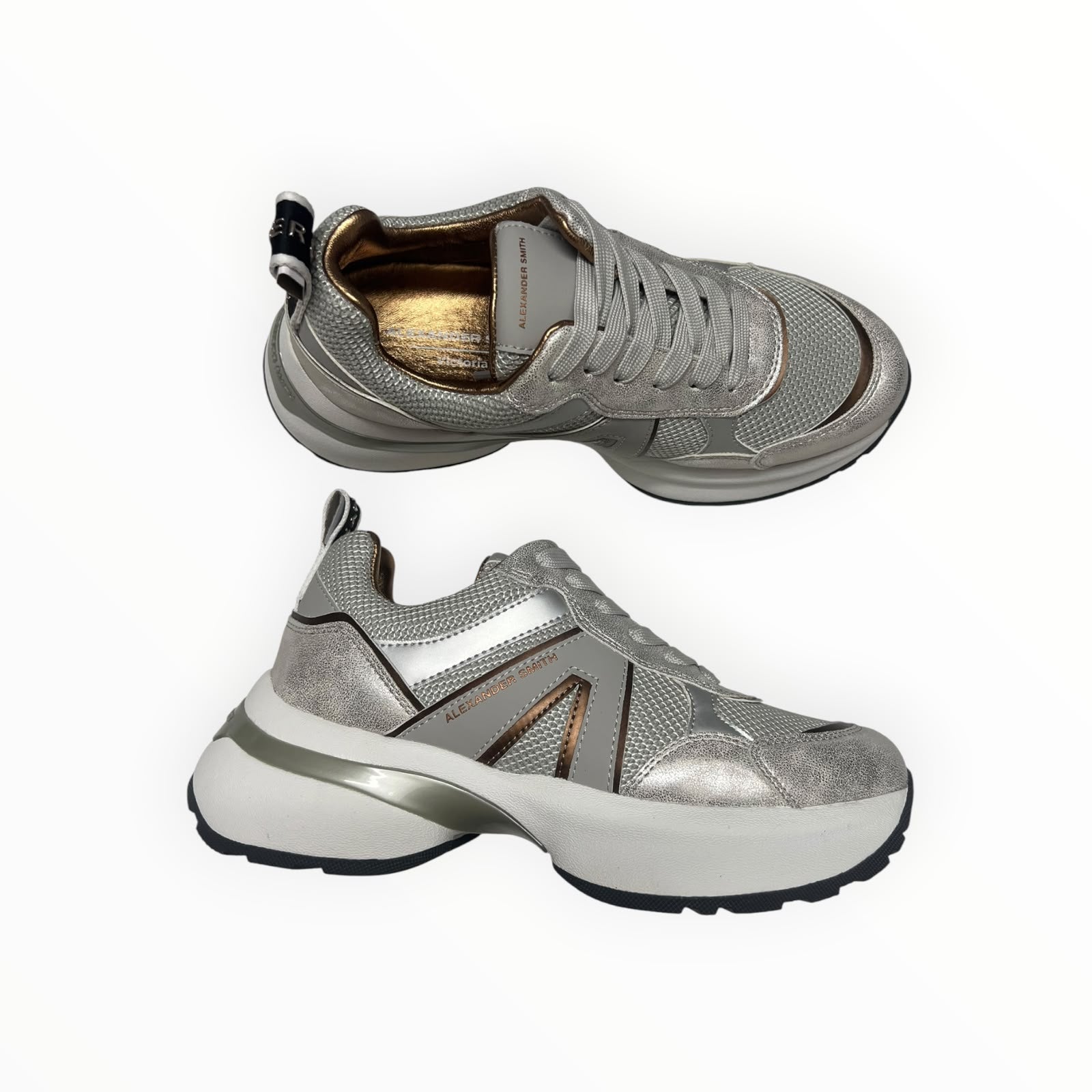 SNEAKERS DONNA “ALEXANDER SMITH” VICTORIA VIW 1142 LYS PELLE GRIGIO/ARGENTO METAL