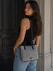 BORSA DONNA “PINKO ” SHOPPER MINI FULL STRASS JEWEL LOGO Z99F NERO+STRASS