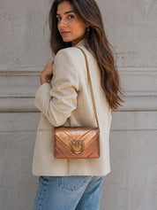 BORSA DONNA “PINKO ” LOVE CLICK MINI BIG CHEVRON INTARSI B31Q NAPPA ZUCCA ANTIQUE GOLD