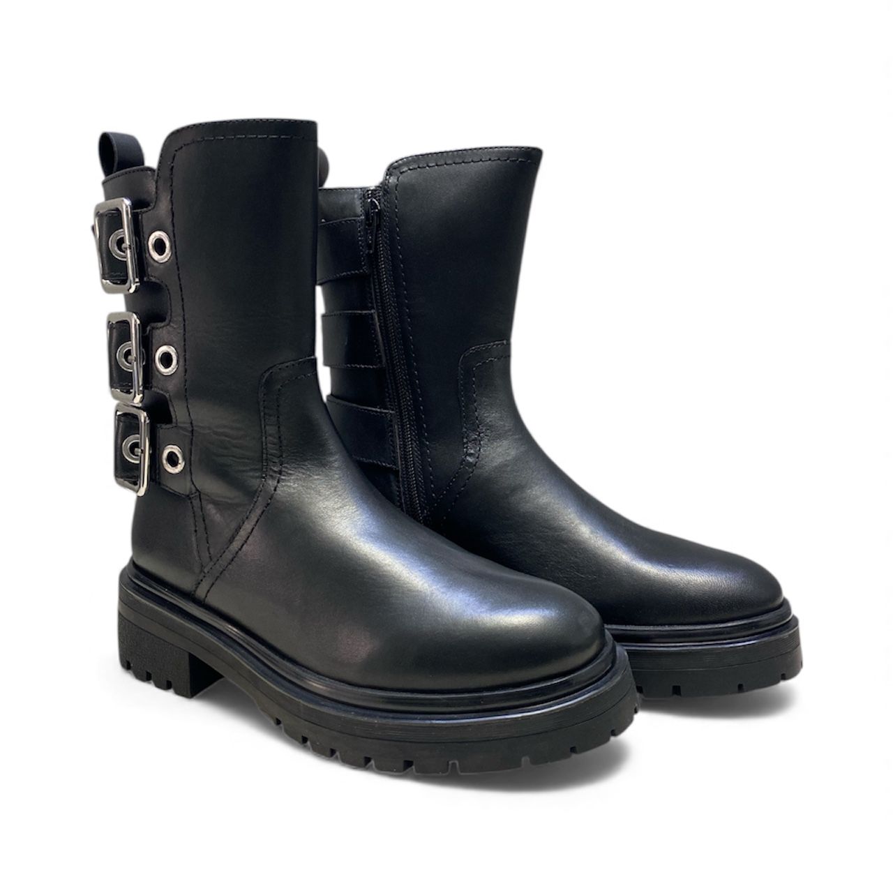 Stivaletti Donna “APEPAZZA" F3COMBAT51/LEA Chiara Pelle Nero