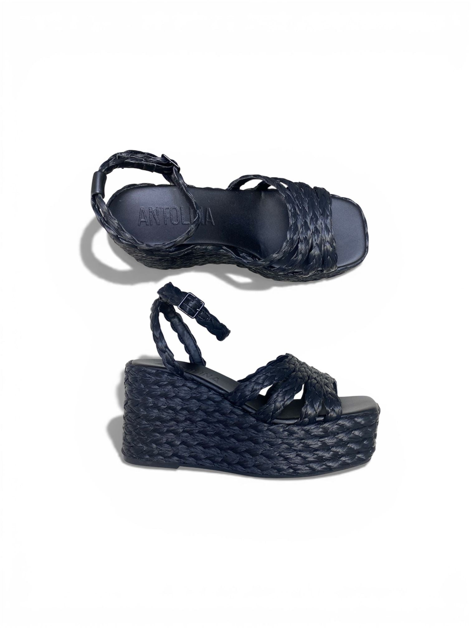 Sandali Zeppa Donna “ANTOLINA” AN13021.001 Rafia Pergamena Nero