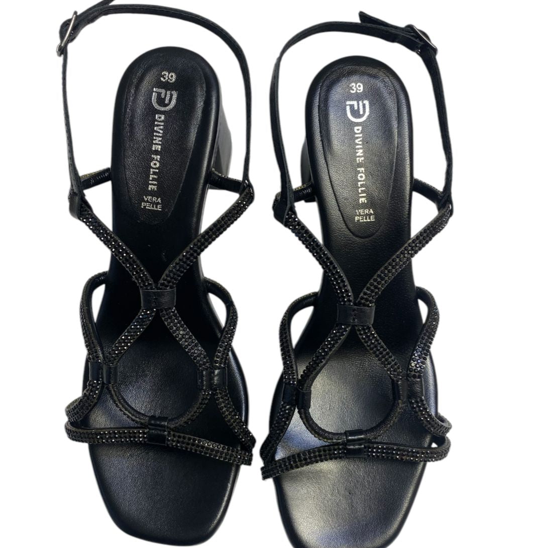 SANDALI GIOIELLO DONNA "DIVINE FOLLIE" 24203 VERA PELLE NERO /STRASS PRIMAVERA/ESTATE 2025