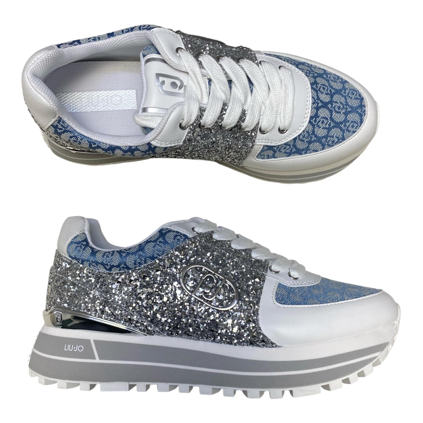 SNEAKERS DONNA “LIU JO” MAXI WONDER 87 S3254 Glitter/Jacuard Silver/Denim