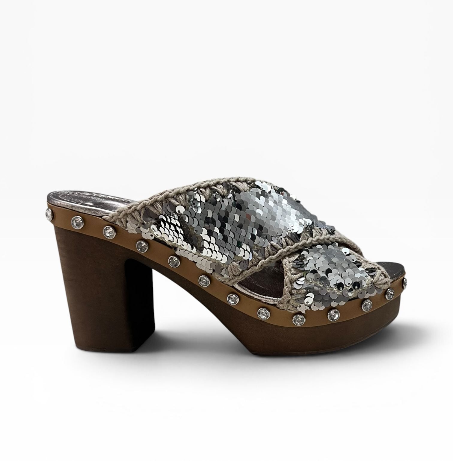 Sandali Tacco Plateau Donna "MO.HIGHWOODDSEQRH SEQGUN  Pailletes Argento/Bronzo