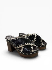 Sandali Tacco Plateau   Donna "MOU" MU.SW181000G Wood Criss Pailettes Nero/Bianco