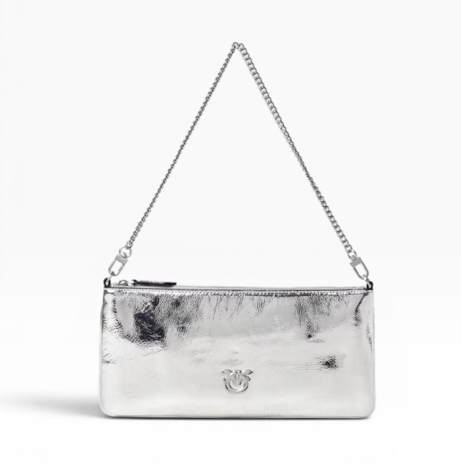 BORSA POCHETTE DONNA “HORIZONTAL FLAT  ZZFS PELLE LAMINATA ARGENTO