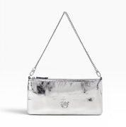 BORSA POCHETTE DONNA “HORIZONTAL FLAT  ZZFS PELLE LAMINATA ARGENTO