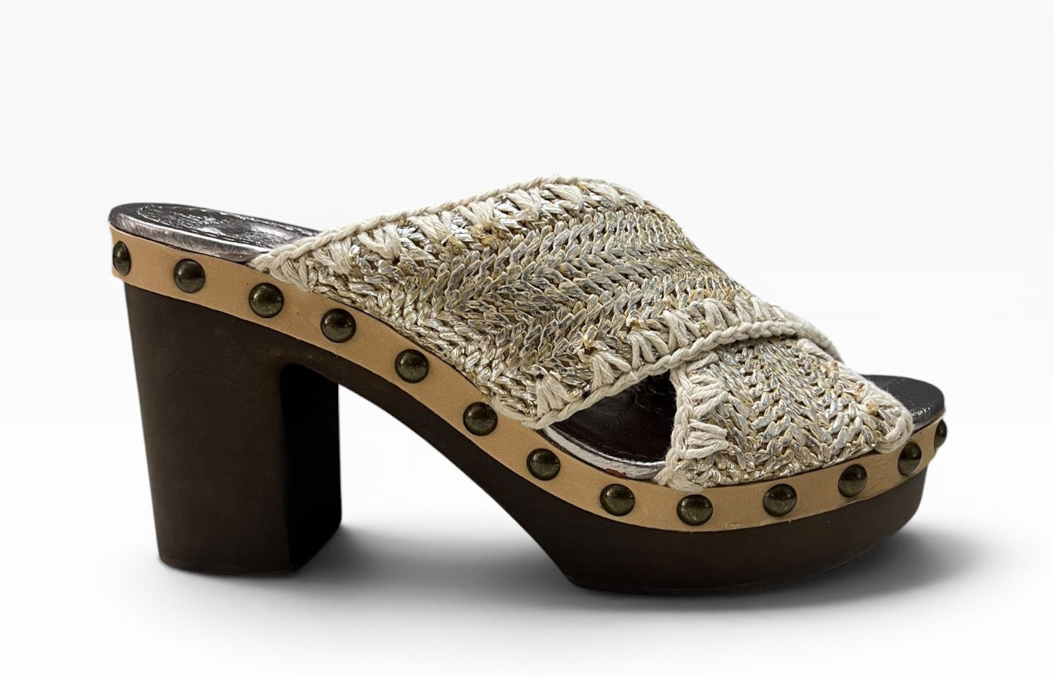 Sandali Tacco Plateau Donna "MOU" MU.HIGHWOODSIN SILWO Beige/Oro