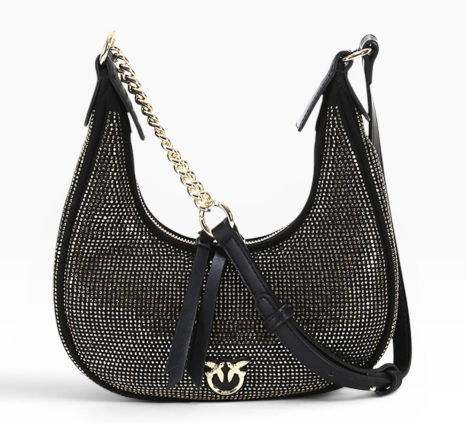 BORSA DONNA “PINKO ” BRIOCHE HOBO MINI Z99U NERO SATIN+STRASS