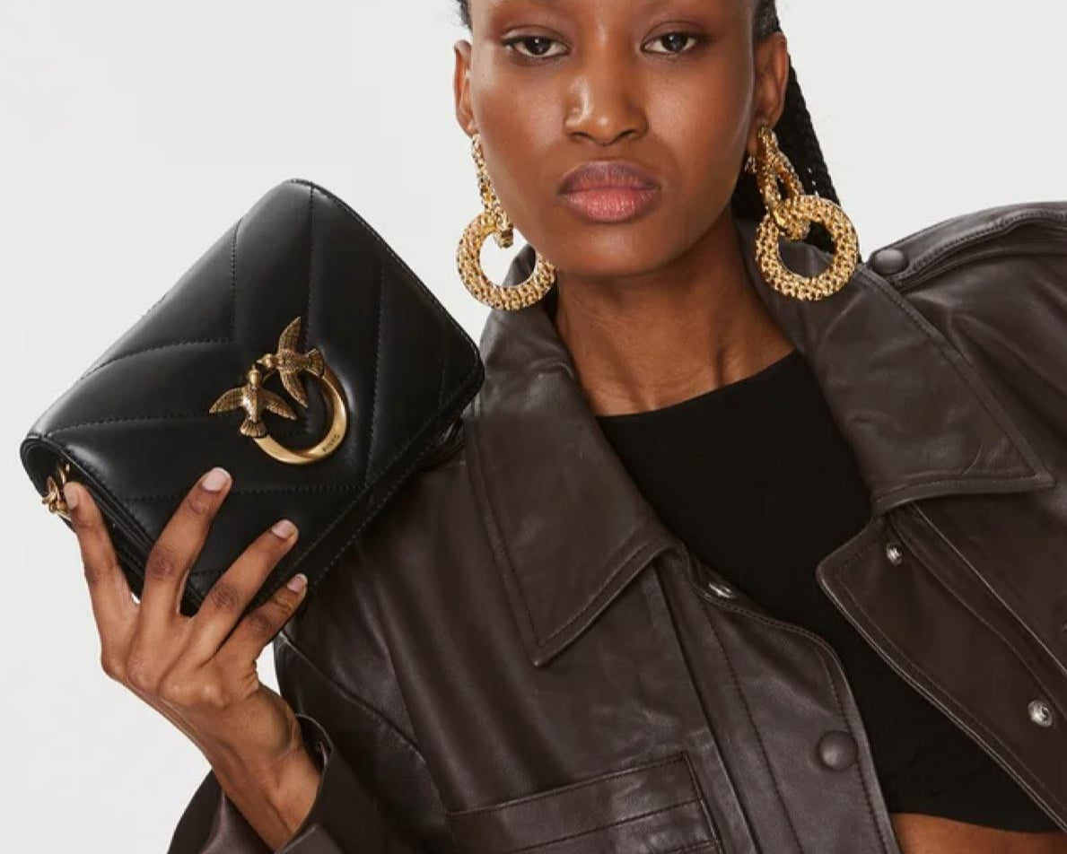 BORSA DONNA “PINKO ” CLICK LOVE MINI CHEVRON    NAPPA TRAPUNTATA  NERO