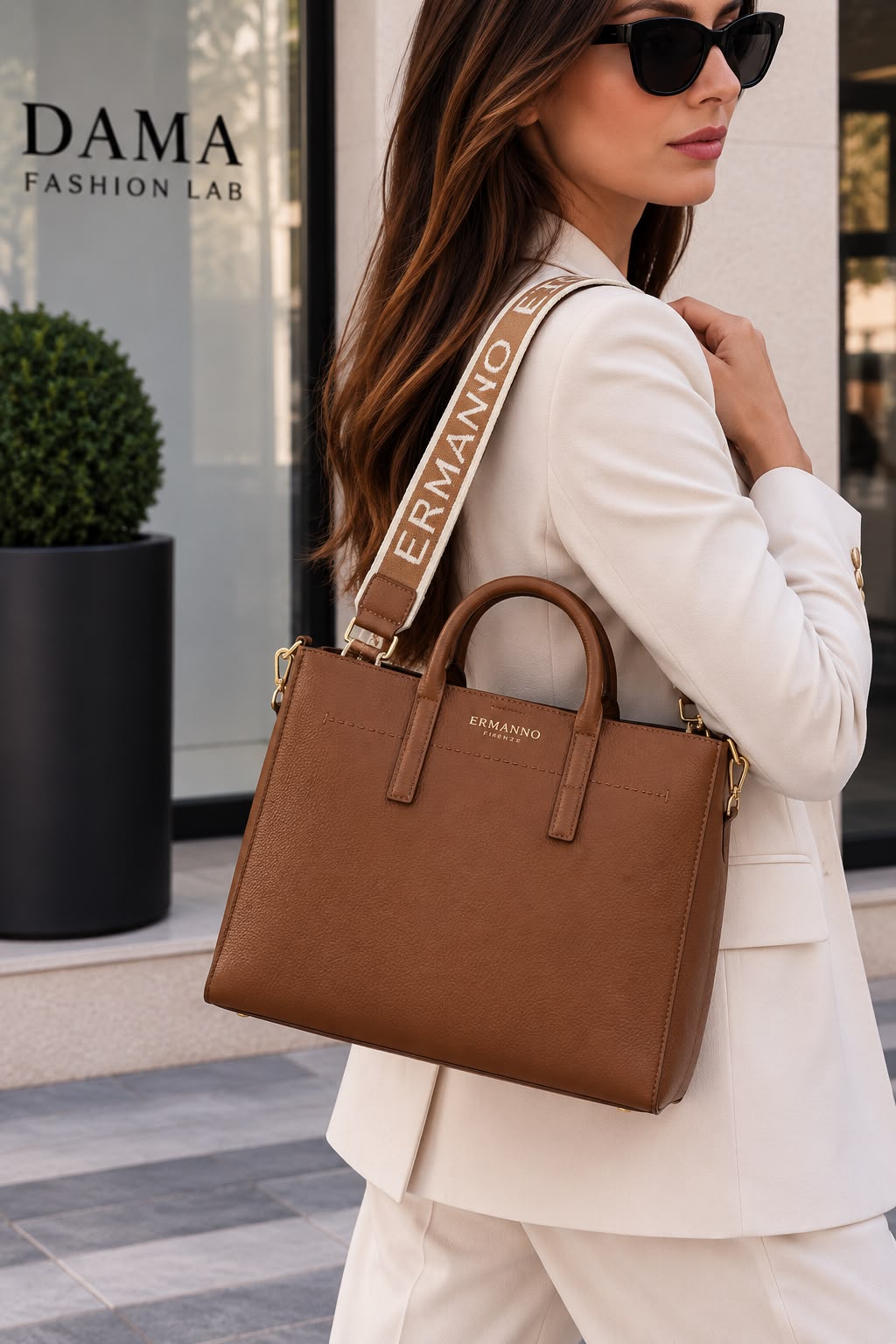 BORSA DONNA “ERMANNO SCERVINO FIRENZE” LARGE TOTE TIARA TAN CUOIO
