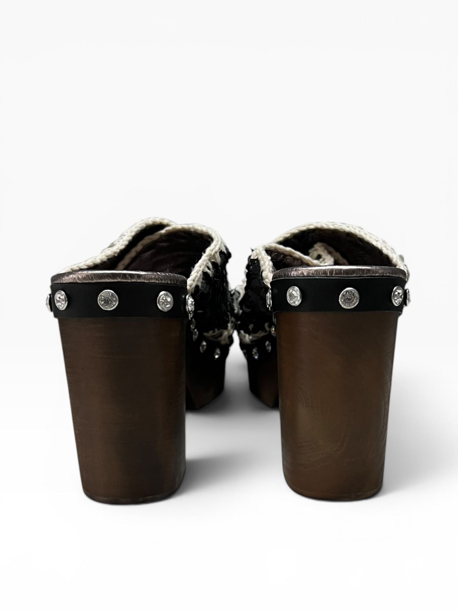 Sandali Tacco Plateau   Donna "MOU" MU.SW181000G Wood Criss Pailettes Nero/Bianco