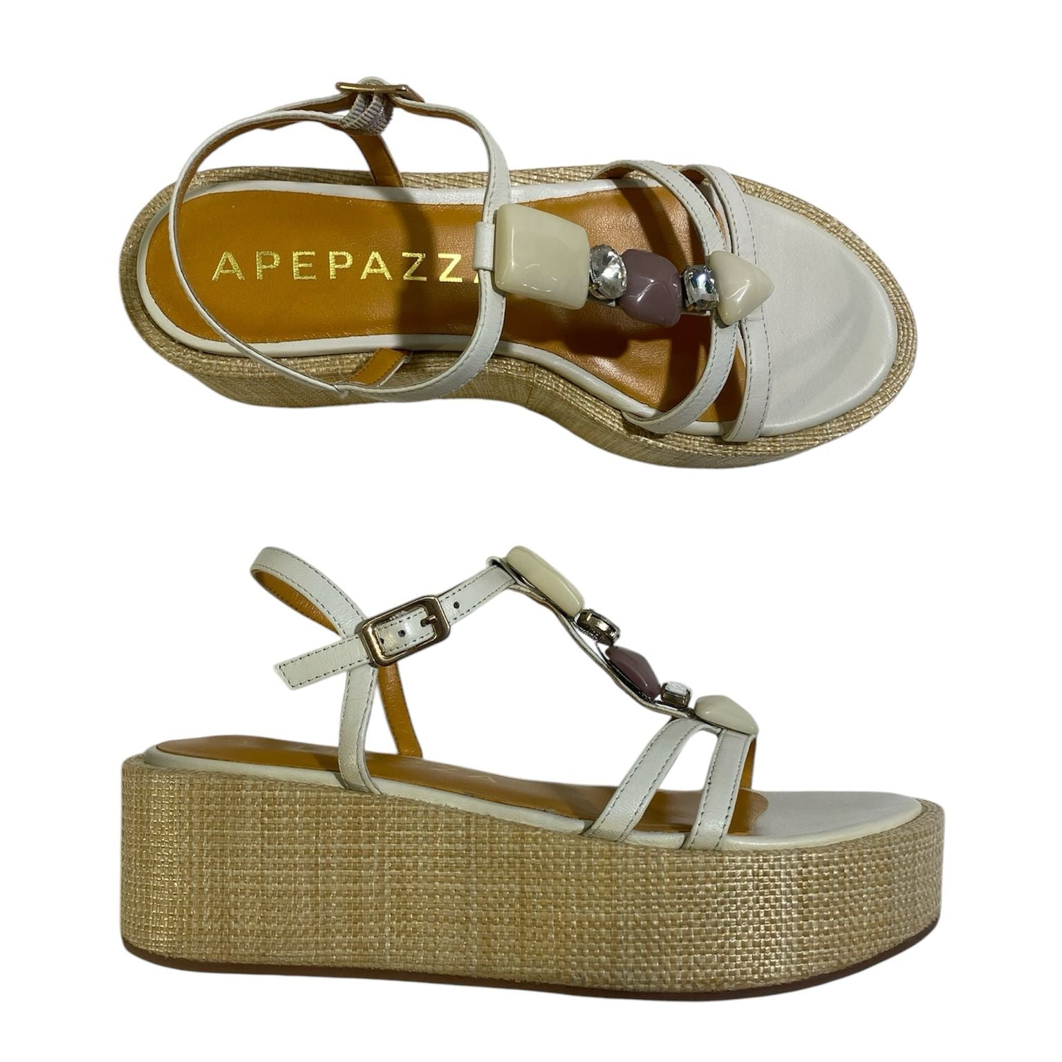 SANDALI ZEPPA DONNA “APEPAZZA ” QUERUBINA PRIMAVERA ESTATE 2025 PELLE BIANCO