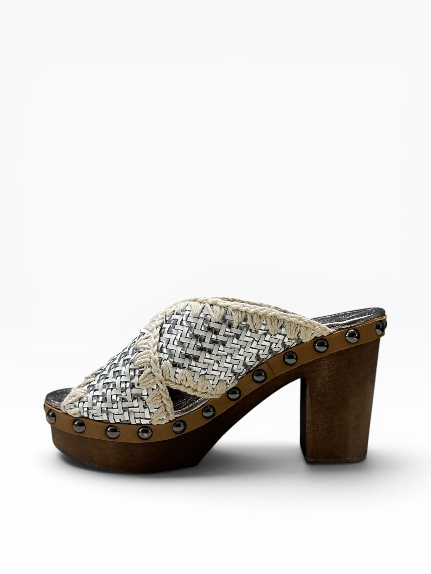 Sandali Tacco Plateau Donna "MOU" MU.HIGHWOODWOLEA WWHSIL  Pelle Bianco/Argento/Beige
