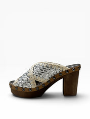 Sandali Tacco Plateau Donna "MOU" MU.HIGHWOODWOLEA WWHSIL  Pelle Bianco/Argento/Beige