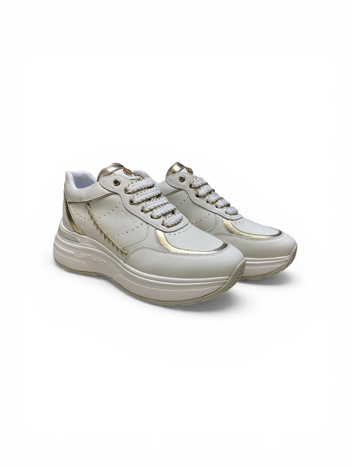 Sneakers Donna "JANET & JANET" J-060 Vera Pelle Bianco  Oro
