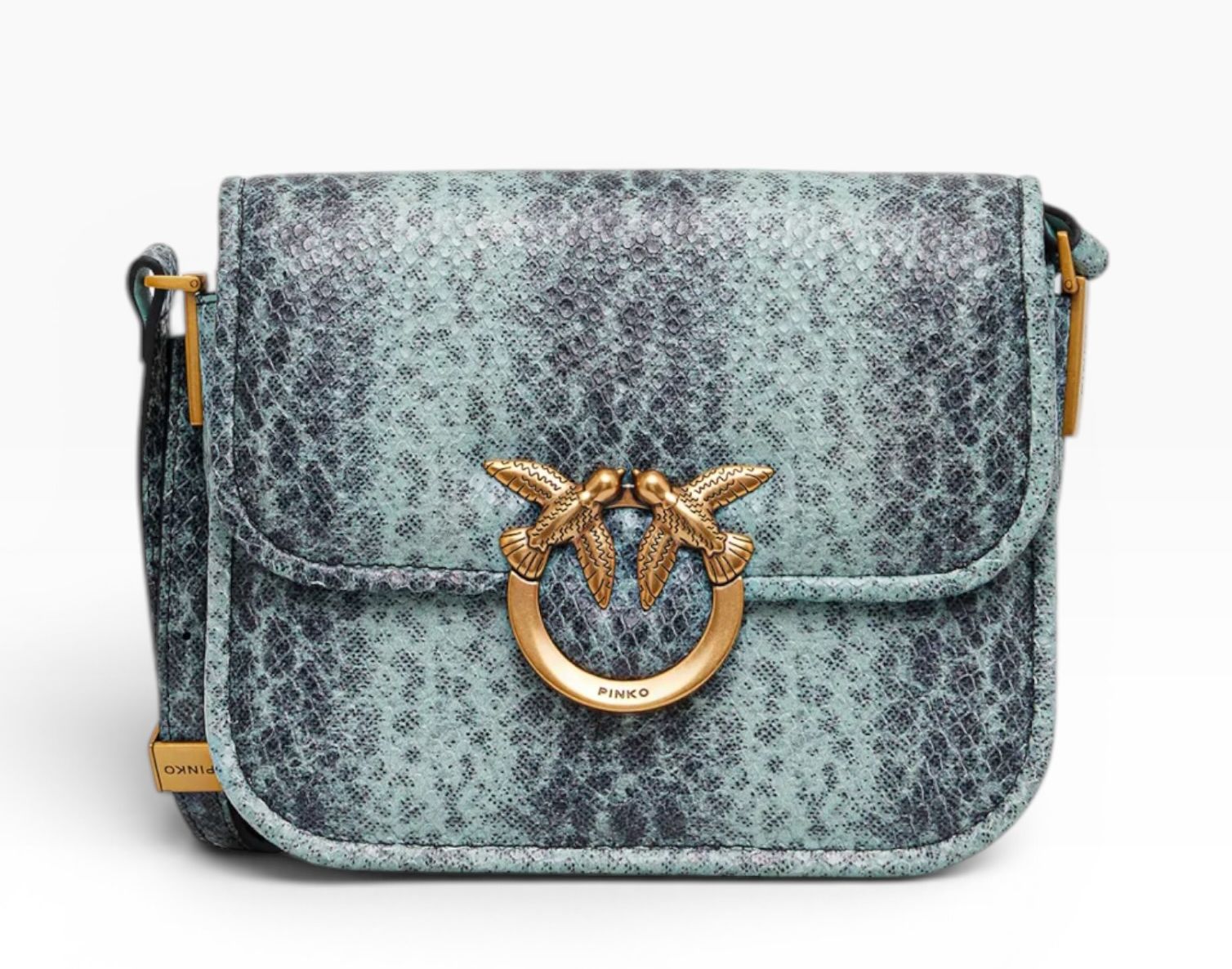 BORSA DONNA “PINKO ” LOVE BOX BAG FL MINI PELLE STAMPA ANIMALIER TURCHESE