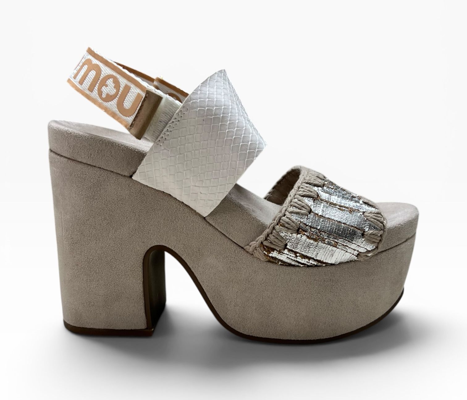 Sandali Tacco Plateau Donna "MOU" MU.SW281000C HIGH HEEL CUTSIL Bianco/Argento/Beige