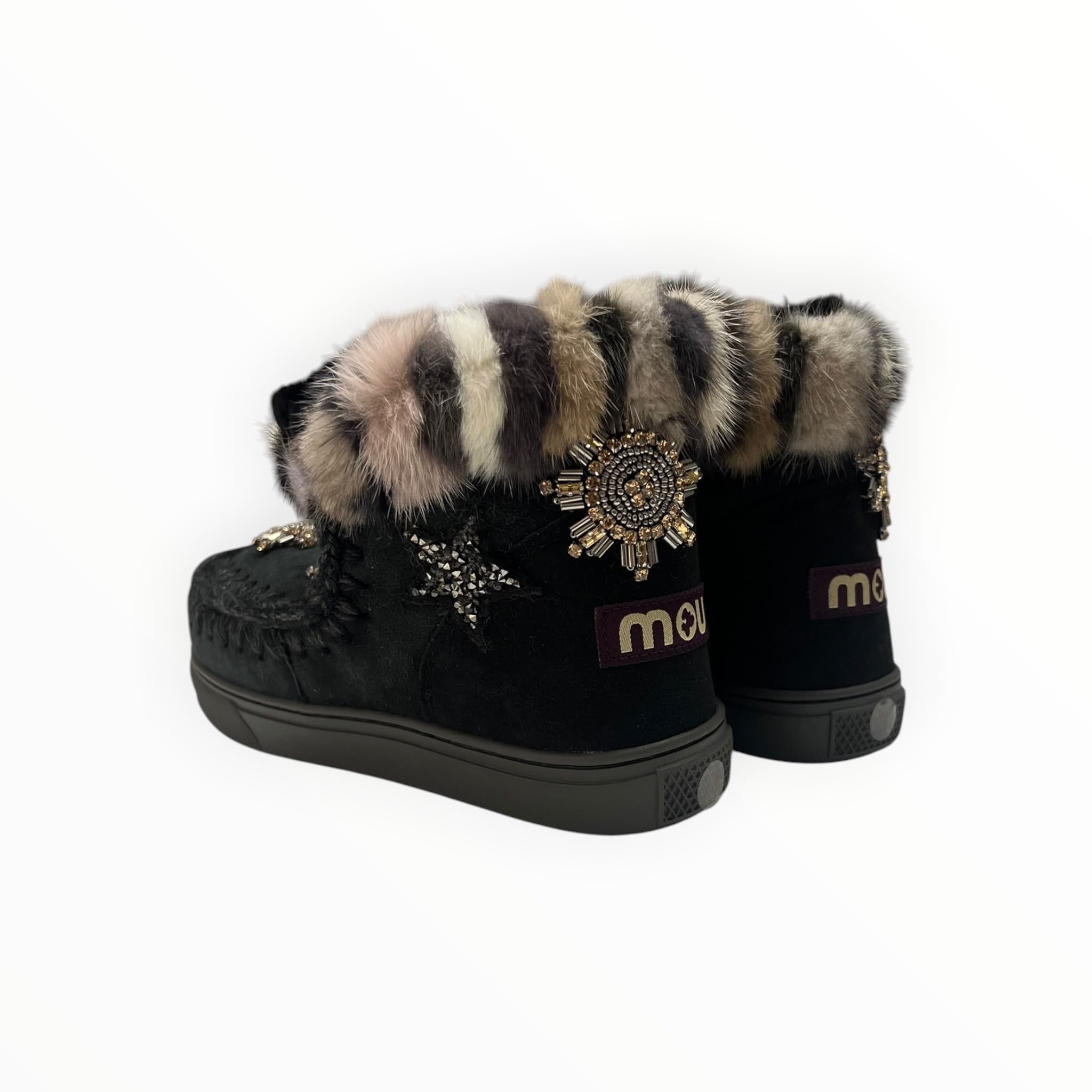 Stivaletti Donna "MOU" MU.FW111006A Eskimo Snraker Star Pacthes&mink NERO