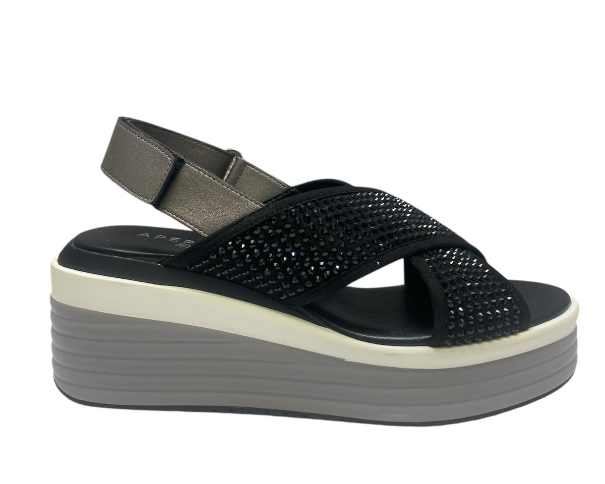 SANDALI ZEPPA DONNA “APEPAZZA ” BELLE 02 PRIMAVERA ESTATE 2025 NERO STRASS