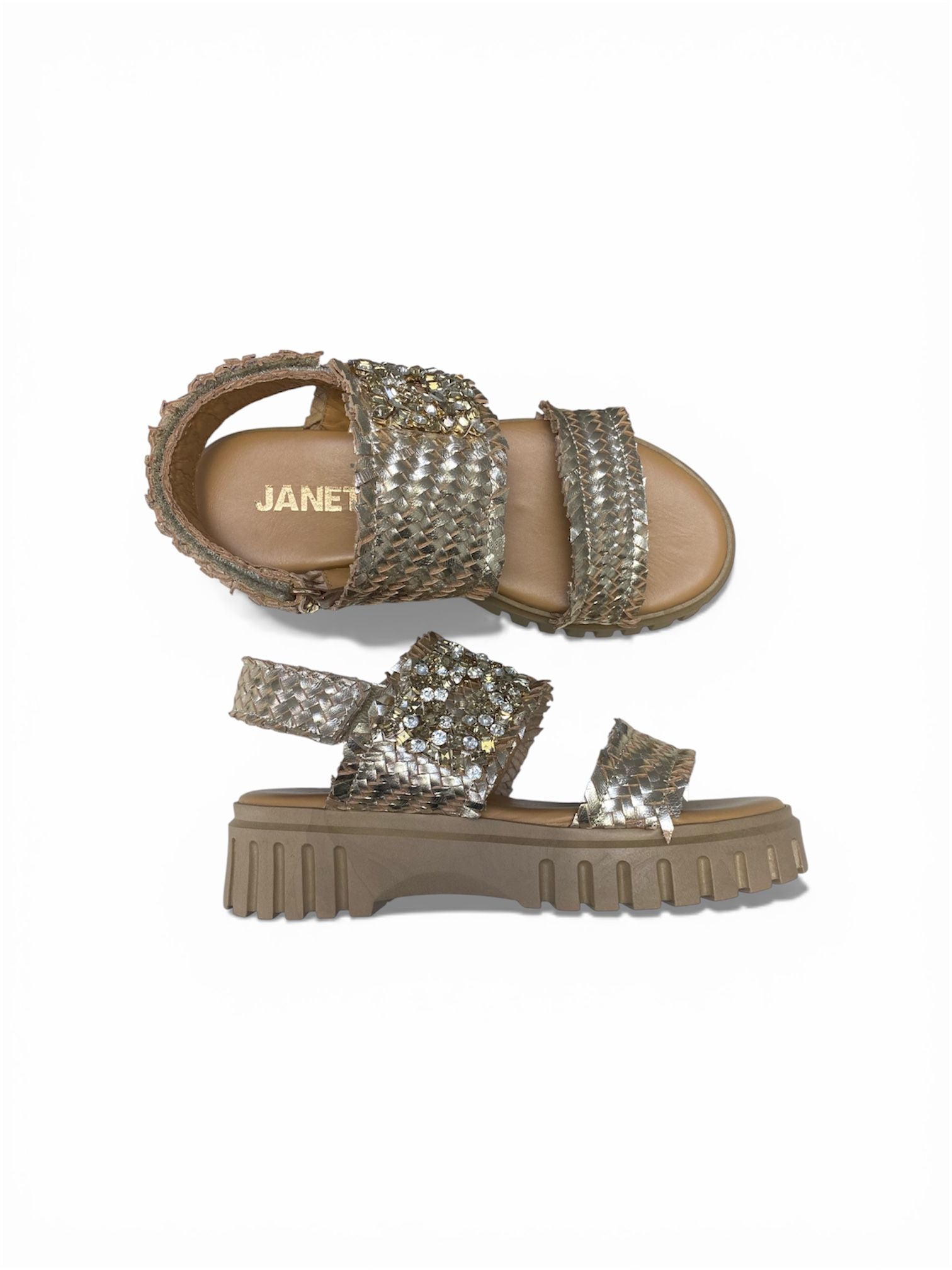 Sandali Donna "JANET & JANET" J-130 JEANNE Vera Pelle Laminato Oro