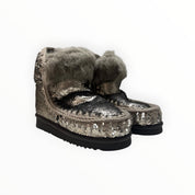 Stivaletti Donna "MOU" MU.FW101015G Eskimo All Sequins Rabbit Fur Trim Metal/Argento