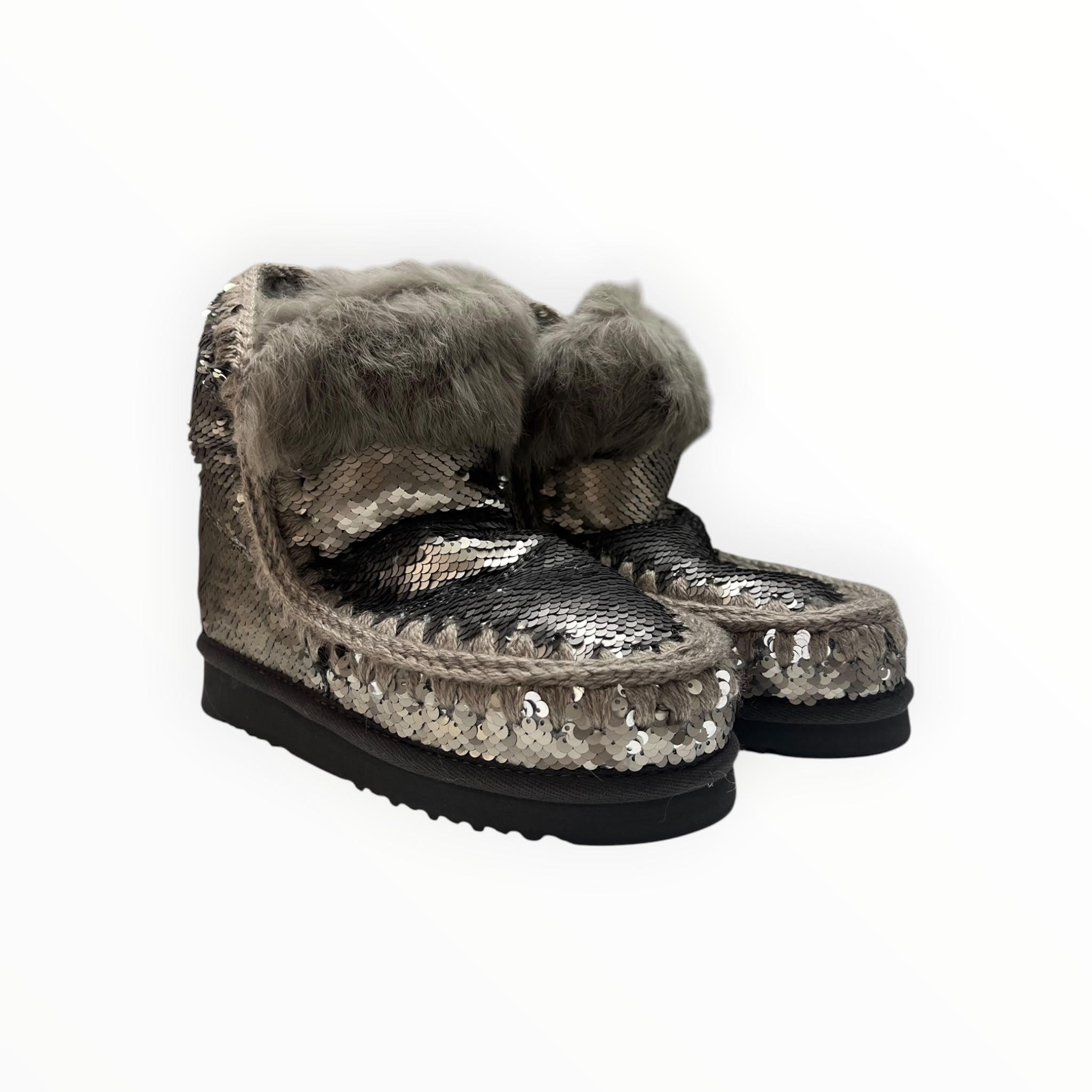 Stivaletti Donna "MOU" MU.FW101015G Eskimo All Sequins Rabbit Fur Trim Metal/Argento