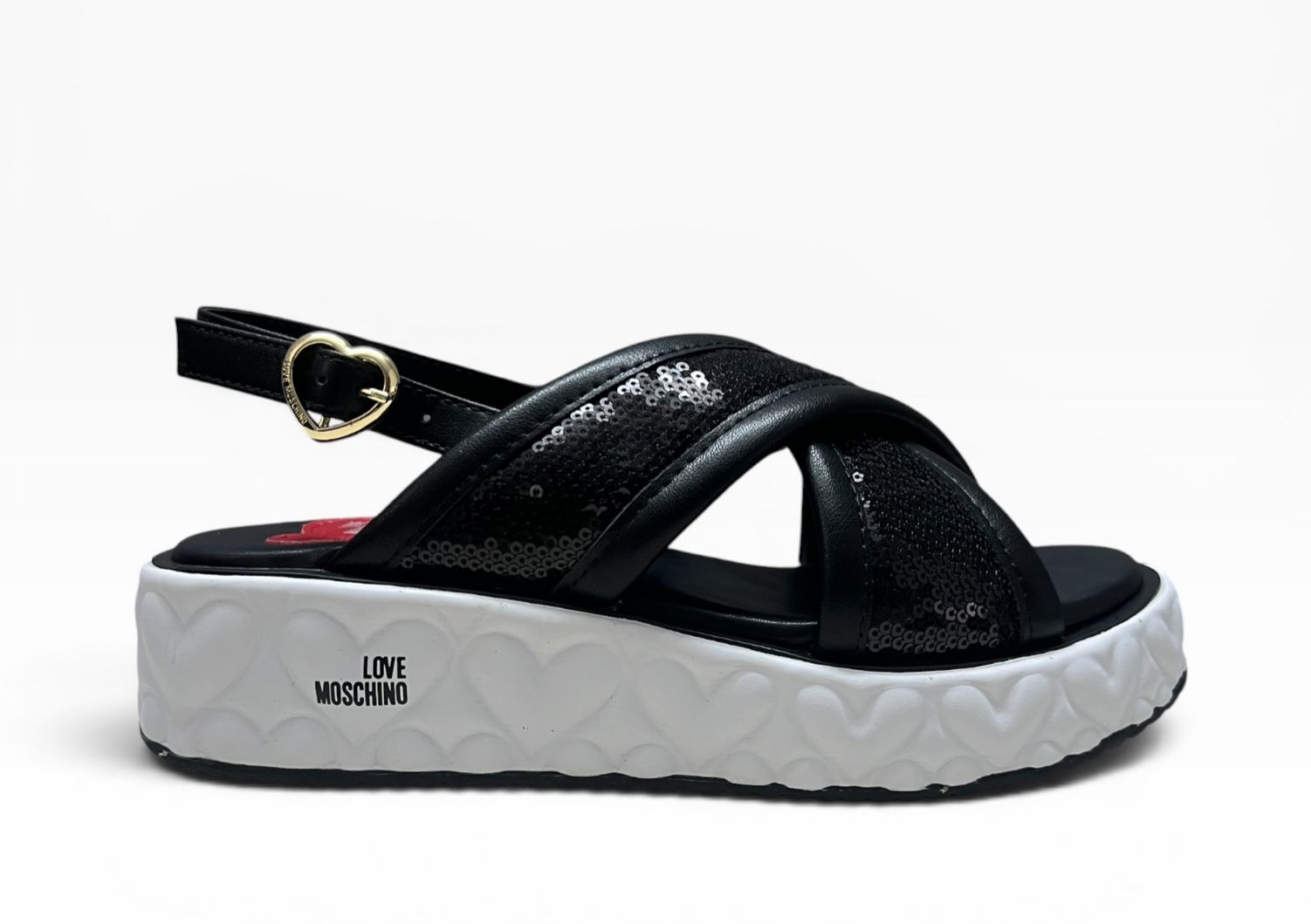 Sandali Donna "LOVE MOSCHINO" JA16345I0IJK5000 HEART55 Pailettes+Pelle Nero