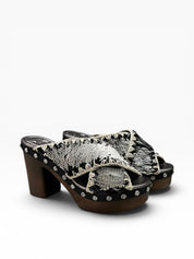 Sandali Tacco Plateau   Donna "MOU" MU.SW181000G Wood Criss Pailettes Nero/Bianco