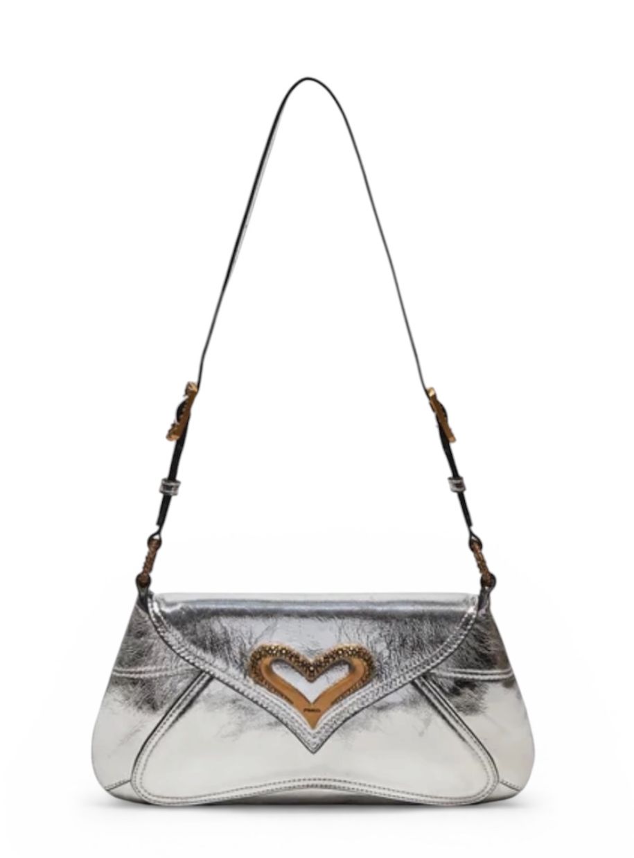 BORSA DONNA “PINKO ” 520 SHOULDER CLASSIC FL PELLE LAMINATO ARGENTO