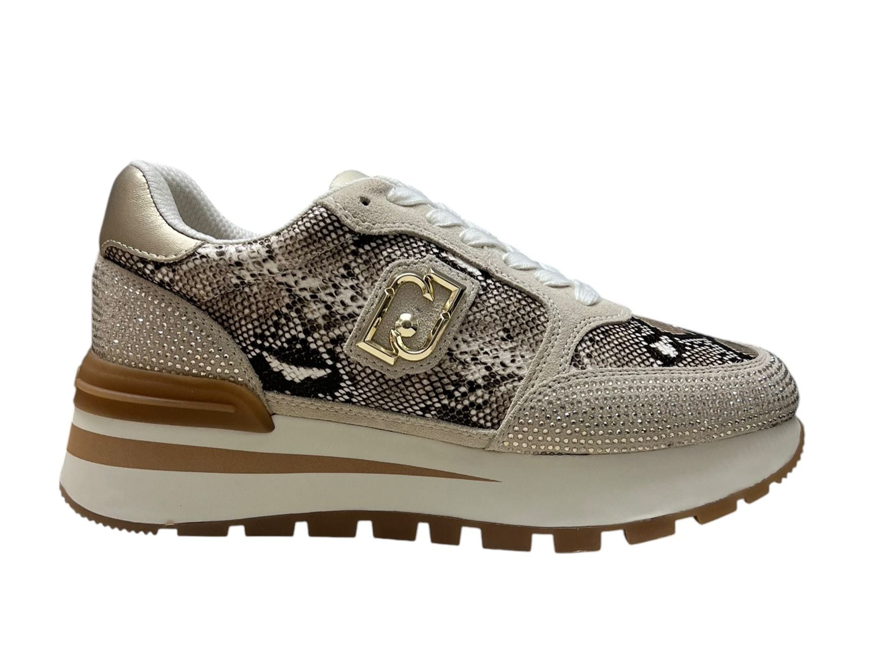 SNEAKERS DONNA “LIU JO” AMAZING 25 S3815 SUEDE/STRASS/PYTHON BEIGE/ORO